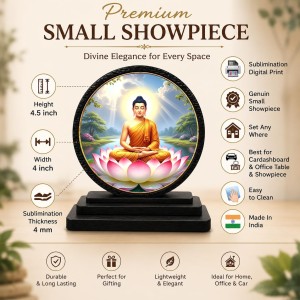 Car Dashboard Wooden Gautam Buddha Showpiece | 4 X 4.5 Inch Sublimation Printed Decorative Stand | 4 Mm MDF | Home Decor | Made in India (F33367)