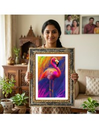 Flamingo Canvas Painting Decorative Photo Frame With White Mount | Premium Wall & Tabletop Picture Frame | Home, Office & Temple Decoration | 10x14 Inch (Pack Of 1) (F31617)