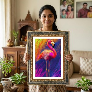 Flamingo Canvas Painting Decorative Photo Frame With White Mount | Premium Wall & Tabletop Picture Frame | Home, Office & Temple Decoration | 10x14 Inch (Pack Of 1) (F31617)