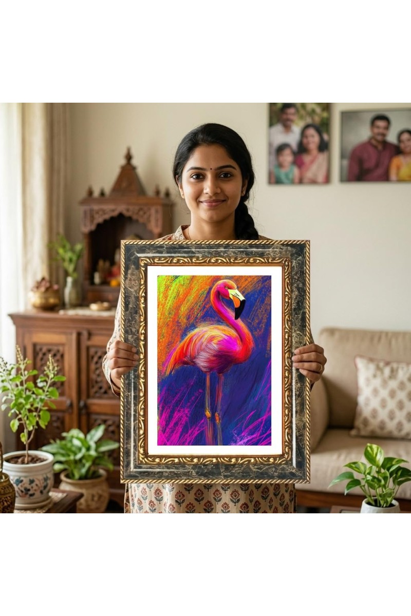 Flamingo Canvas Painting Decorative Photo Frame With White Mount | Premium Wall & Tabletop Picture Frame | Home, Office & Temple Decoration | 10x14 Inch (Pack Of 1) (F31617)
