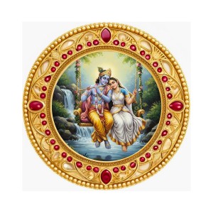 Lord Krishna and Radhaa Fridge Magnet Wooden | Glossy Sublimation Print | 4x4 Inch | Strong Magnet Back | Decorative Magnet for Fridge, Almirah & Temple Decor (F23700)