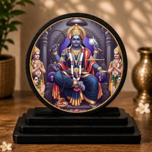 Car Dashboard Wooden Lord Shani Showpiece | 4 X 4.5 Inch Sublimation Printed Decorative Stand | 4 Mm MDF | Home Decor | Made in India (F33566)