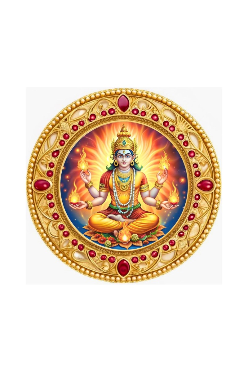 Agni Dev Fridge Magnet Wooden | Glossy Sublimation Print | 4x4 Inch | Strong Magnet Back | Decorative Magnet for Fridge, Almirah & Temple Decor (F23750)