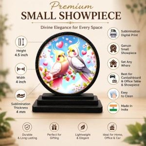 Car Dashboard Wooden Two Cockatiel Birds Showpiece | 4 X 4.5 Inch Sublimation Printed Decorative Stand | 4 Mm MDF | Home Decor | Made in India (F33508)