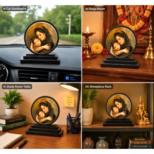 Car Dashboard Wooden Mother and Child Showpiece | 4 X 4.5 Inch Sublimation Printed Decorative Stand | 4 Mm MDF | Home Decor | Made in India (F33593)