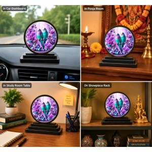 Car Dashboard Wooden Two Birds Showpiece | 4 X 4.5 Inch Sublimation Printed Decorative Stand | 4 Mm MDF | Home Decor | Made in India (F33512)
