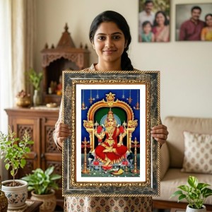 Mahalakshmi Decorative Photo Frame With White Mount | Premium Wall & Tabletop Picture Frame | Home, Office & Temple Decoration | 8x12 Inch (Pack Of 1) (F33067)