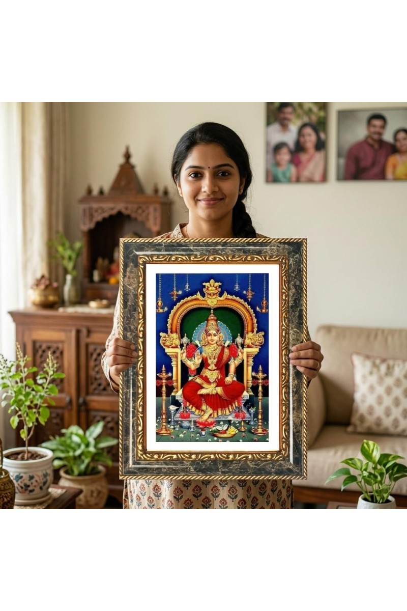 Mahalakshmi Decorative Photo Frame With White Mount | Premium Wall & Tabletop Picture Frame | Home, Office & Temple Decoration | 8x12 Inch (Pack Of 1) (F33067)