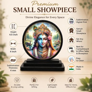 Car Dashboard Wooden Radhe Krishna Wall Art Piece Showpiece | 4 X 4.5 Inch Sublimation Printed Decorative Stand | 4 Mm MDF | Home Decor | Made in India (F33728)