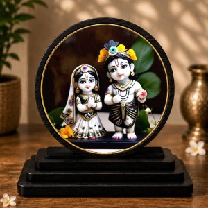 Car Dashboard Wooden Radhe Krishna Showpiece | 4 X 4.5 Inch Sublimation Printed Decorative Stand | 4 Mm MDF | Home Decor | Made in India (F33483)