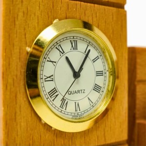 Wooden Pen Stand with Analog Clock & Business Card Holder | Multipurpose Desk Organizer for Office Table | Pen Pencil Holder | Wooden Stationery Organizer for Home & Office