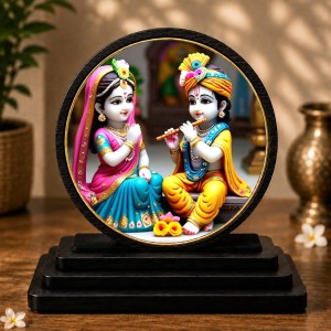 Car Dashboard Wooden Radhe Krishna Showpiece | 4 X 4.5 Inch Sublimation Printed Decorative Stand | 4 Mm MDF | Home Decor | Made in India (F33481)