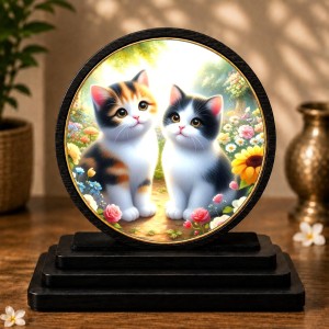 Car Dashboard Wooden Kitten Art Showpiece | 4 X 4.5 Inch Sublimation Printed Decorative Stand | 4 Mm MDF | Home Decor | Made in India (F33511)