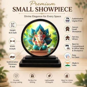 Car Dashboard Wooden Lord Ganeshaa Showpiece | 4 X 4.5 Inch Sublimation Printed Decorative Stand | 4 Mm MDF | Home Decor | Made in India (F33351) Car Dashboard Wooden Lord Ganeshaa Showpiece | 4 X 4.5 Inch Sublimation Printed Decorative Stand | 4 Mm MDF | Home Decor | Made in India (F33351)