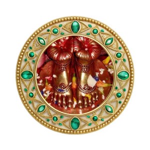 Goddess Tara Charan Fridge Magnet Wooden | Glossy Sublimation Print | 4x4 Inch | Strong Magnet Back | Decorative Magnet for Fridge, Almirah & Temple Decor (F23790)