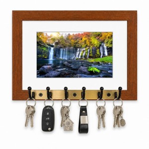 Decorative Wooden Photo Frame Key Hanger With Nature Picture, 12 X 8 Inch Wall Key Holder, 10 X 6 Inch Glossy Photo Frame, 6 Metal Hooks, Home Entrance Decor, Made In India (F38933)
