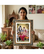 Shiva Family Decorative Photo Frame With White Mount | Premium Wall & Tabletop Picture Frame | Home, Office & Temple Decoration | 10x14 Inch (Pack Of 1) (F31179)