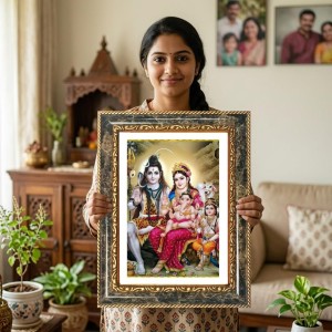 Shiva Family Decorative Photo Frame With White Mount | Premium Wall & Tabletop Picture Frame | Home, Office & Temple Decoration | 8x12 Inch (Pack Of 1) (F31179) Shiva Family Decorative Photo Frame With White Mount | Premium Wall & Tabletop Picture Frame | Home, Office & Temple Decoration | 8x12 Inch (Pack Of 1) (F31179)