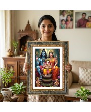 Shiva Family Decorative Photo Frame With White Mount | Premium Wall & Tabletop Picture Frame | Home, Office & Temple Decoration | 10x14 Inch (Pack Of 1) (F31398)