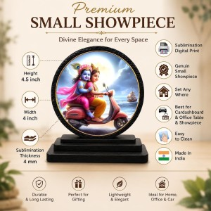 Car Dashboard Wooden Radhaa Krishna Showpiece | 4 X 4.5 Inch Sublimation Printed Decorative Stand | 4 Mm MDF | Home Decor | Made in India (F33342)