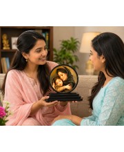 Car Dashboard Wooden Mother and Child Showpiece | 4 X 4.5 Inch Sublimation Printed Decorative Stand | 4 Mm MDF | Home Decor | Made in India (F33593)