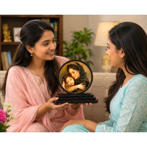 Car Dashboard Wooden Mother and Child Showpiece | 4 X 4.5 Inch Sublimation Printed Decorative Stand | 4 Mm MDF | Home Decor | Made in India (F33593)