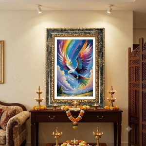Rainbow Eagle Design Decorative Photo Frame With White Mount | Premium Wall & Tabletop Picture Frame | Home, Office & Temple Decoration | 10x14 Inch (Pack Of 1) (F32574)