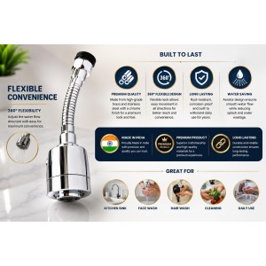 Turbo Flex 360Â° Flexible Faucet Sprayer Water Extender for Kitchen & Bathroom Tap, Stainless Steel Chrome Finish, Dual Spray Mode, Swivel Aerator Nozzle, Water Saving Faucet Attachment, Silver