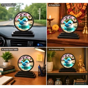 Car Dashboard Wooden Fluffy Blue Bird Showpiece | 4 X 4.5 Inch Sublimation Printed Decorative Stand | 4 Mm MDF | Home Decor | Made in India (F33413)