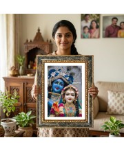 Shiva Family Decorative Photo Frame With White Mount | Premium Wall & Tabletop Picture Frame | Home, Office & Temple Decoration | 12x16 Inch (Pack Of 1) (F31179)