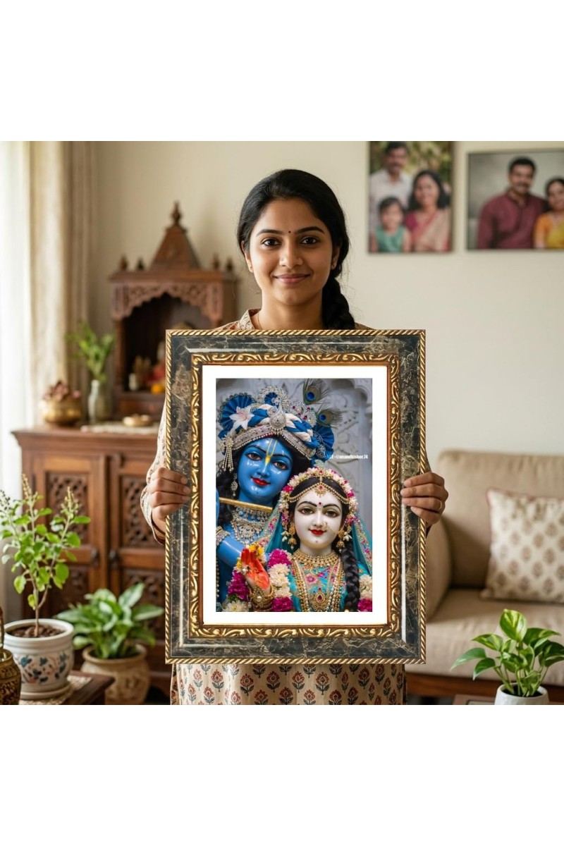 Shiva Family Decorative Photo Frame With White Mount | Premium Wall & Tabletop Picture Frame | Home, Office & Temple Decoration | 12x16 Inch (Pack Of 1) (F31179)