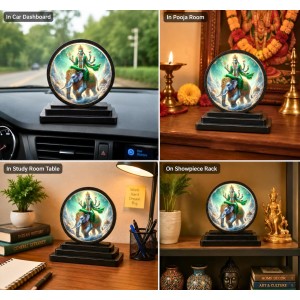 Car Dashboard Wooden Lord Indra Devendra Showpiece | 4 X 4.5 Inch Sublimation Printed Decorative Stand | 4 Mm MDF | Home Decor | Made in India (F33358)