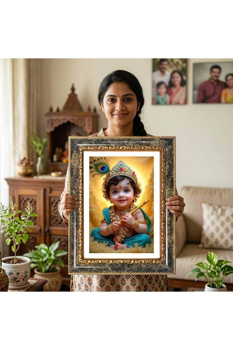 Krishna Decorative Photo Frame With White Mount | Premium Wall & Tabletop Picture Frame | Home, Office & Temple Decoration | 10x14 Inch (Pack Of 1) (F32636)