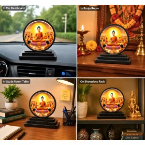 Car Dashboard Wooden Gautam Buddha Showpiece | 4 X 4.5 Inch Sublimation Printed Decorative Stand | 4 Mm MDF | Home Decor | Made in India (F33255)