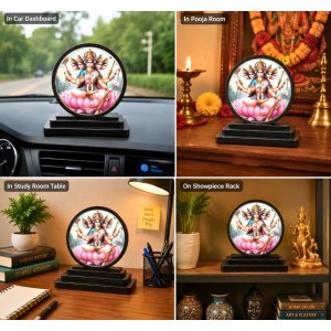 Car Dashboard Wooden MATA Gayatri Showpiece | 4 X 4.5 Inch Sublimation Printed Decorative Stand | 4 Mm MDF | Home Decor | Made in India (F33262)