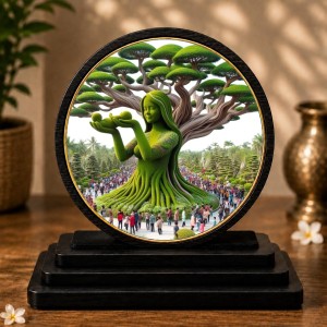 Car Dashboard Wooden Green Artwork Showpiece | 4 X 4.5 Inch Sublimation Printed Decorative Stand | 4 Mm MDF | Home Decor | Made in India (F33369)