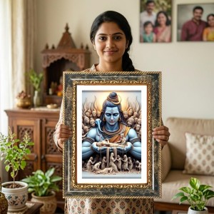 Yashoda And Krishna Decorative Photo Frame With White Mount | Premium Wall & Tabletop Picture Frame | Home, Office & Temple Decoration | 12x16 Inch (Pack Of 1) (F33211)