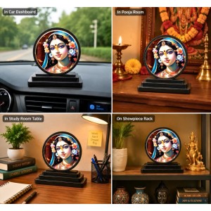 Car Dashboard Wooden Goddess Radhaa Showpiece | 4 X 4.5 Inch Sublimation Printed Decorative Stand | 4 Mm MDF | Home Decor | Made in India (F33754)