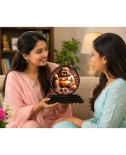 Car Dashboard Wooden Laughing Buddha Showpiece | 4 X 4.5 Inch Sublimation Printed Decorative Stand | 4 Mm MDF | Home Decor | Made in India (F33387)