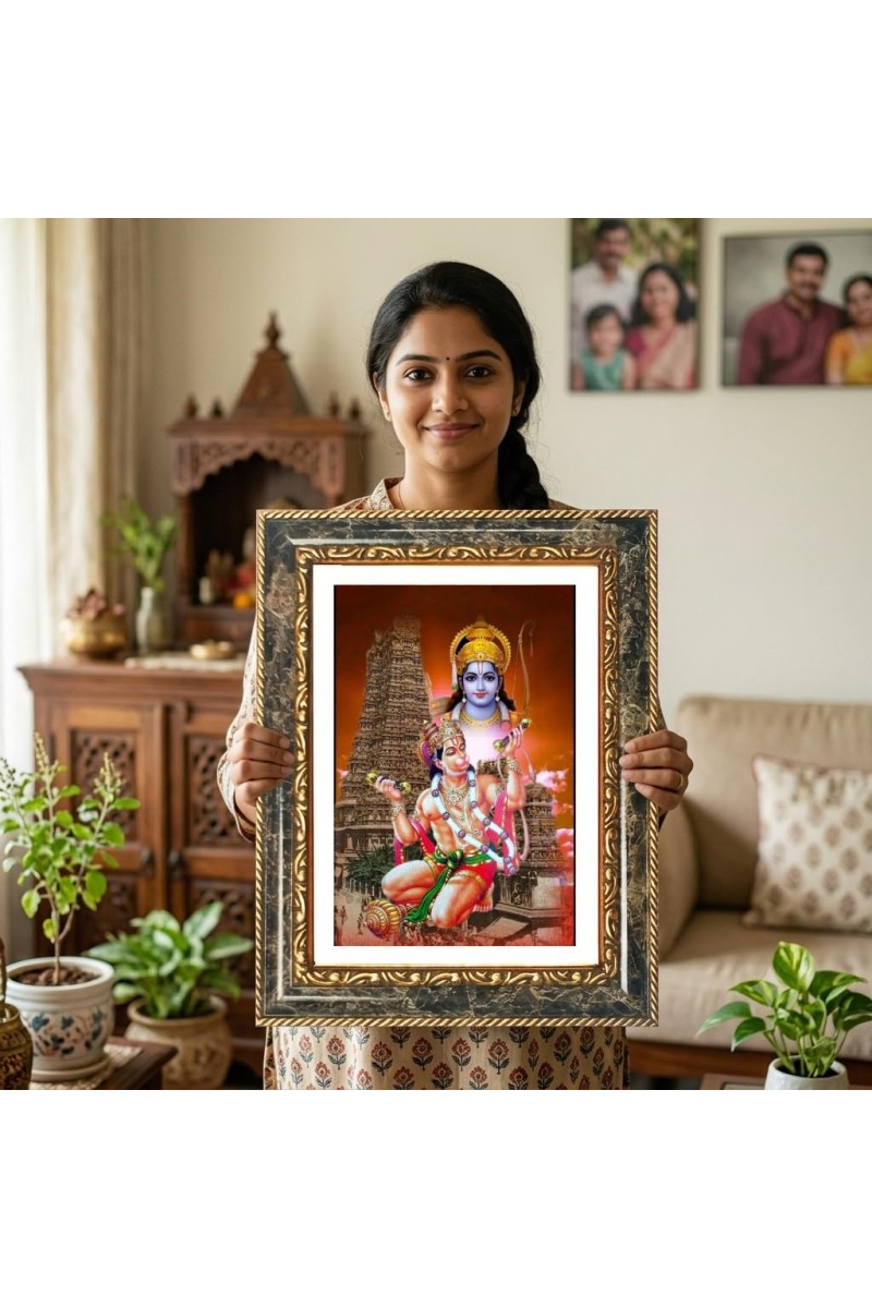 Hanuman Decorative Photo Frame With White Mount | Premium Wall & Tabletop Picture Frame | Home, Office & Temple Decoration | 12x16 Inch (Pack Of 1) (F32672)