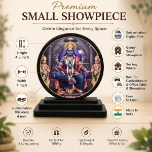 Car Dashboard Wooden Lord Shani Showpiece | 4 X 4.5 Inch Sublimation Printed Decorative Stand | 4 Mm MDF | Home Decor | Made in India (F33566)