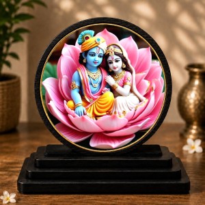 Car Dashboard Wooden Radhaa Krishna Showpiece | 4 X 4.5 Inch Sublimation Printed Decorative Stand | 4 Mm MDF | Home Decor | Made in India (F33535)
