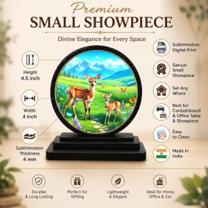 Car Dashboard Wooden Deer in Forest Showpiece | 4 X 4.5 Inch Sublimation Printed Decorative Stand | 4 Mm MDF | Home Decor | Made in India (F33623)