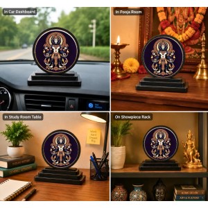 Car Dashboard Wooden Lord Narasimha Showpiece | 4 X 4.5 Inch Sublimation Printed Decorative Stand | 4 Mm MDF | Home Decor | Made in India (F33429)