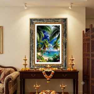 Tropical Seach Scenery Decorative Photo Frame With White Mount | Premium Wall & Tabletop Picture Frame | Home, Office & Temple Decoration | 10x14 Inch (Pack Of 1) (F32501)