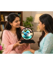 Car Dashboard Wooden Fluffy Blue Bird Showpiece | 4 X 4.5 Inch Sublimation Printed Decorative Stand | 4 Mm MDF | Home Decor | Made in India (F33413)
