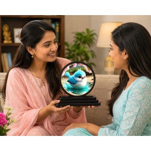 Car Dashboard Wooden Fluffy Blue Bird Showpiece | 4 X 4.5 Inch Sublimation Printed Decorative Stand | 4 Mm MDF | Home Decor | Made in India (F33413)