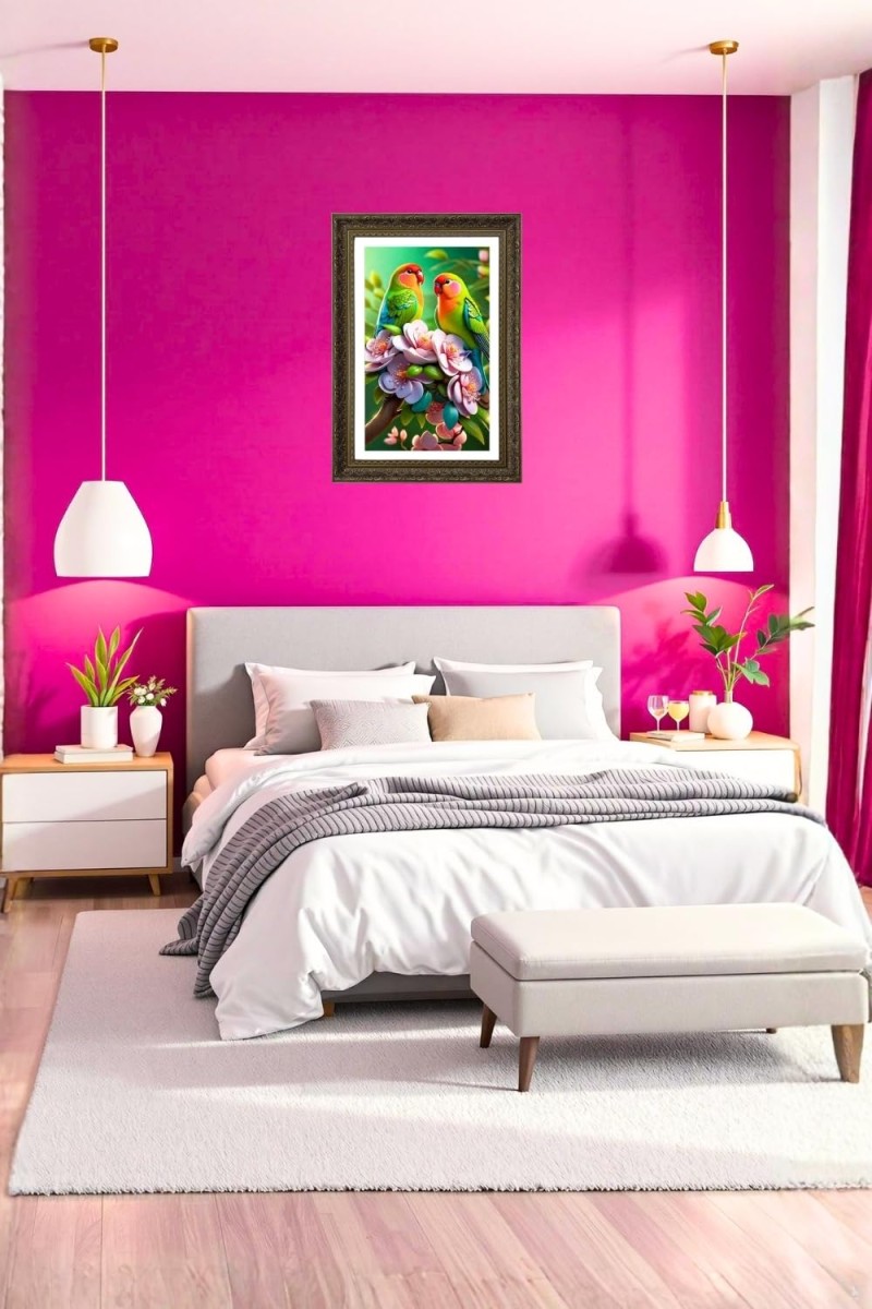 Rosy-faced Peach-faced Lovebirds. Big Photo Frame - 20x28 Inches For Home,Temple & Office Decoration (F10684)
