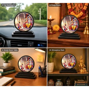 Car Dashboard Wooden Ram Darbar Showpiece | 4 X 4.5 Inch Sublimation Printed Decorative Stand | 4 Mm MDF | Home Decor | Made in India (F33581)
