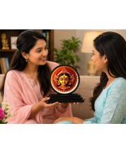 Car Dashboard Wooden Goddess Durga Showpiece | 4 X 4.5 Inch Sublimation Printed Decorative Stand | 4 Mm MDF | Home Decor | Made in India (F33594)